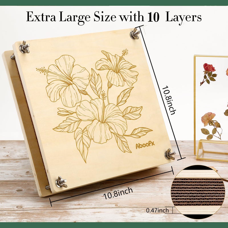 Aboofx Extra Large Flower Press Kit  11"" x 11"" 10 Layers Wooden Flower Pressing Kit with Storage Bag  Flower Pressing Kit for Adults  DIY Pressed Flower Plant Preservation Kit - Image 2